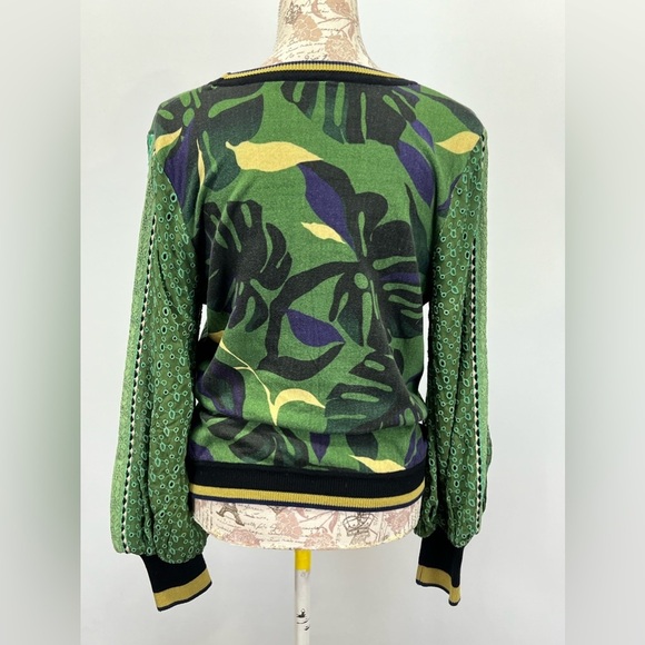 BLANK LONDON for ANTHROPOLOGIE Green and black Monstera knit sweater size S - Picture 4 of 16